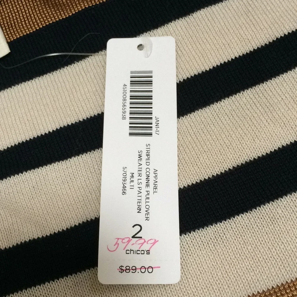 New! Chico’s SZ 2, Connie striped pullover sweater - Picture 9 of 9